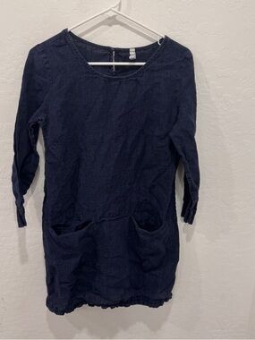 Nuthatch Tunic Shift Dress Womens Small Blue 100% Linen Minimalist Lagenlook
